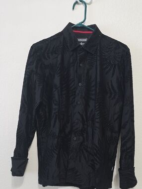 BARABAS Black Textured Fern Button-Up Shirt‎ S